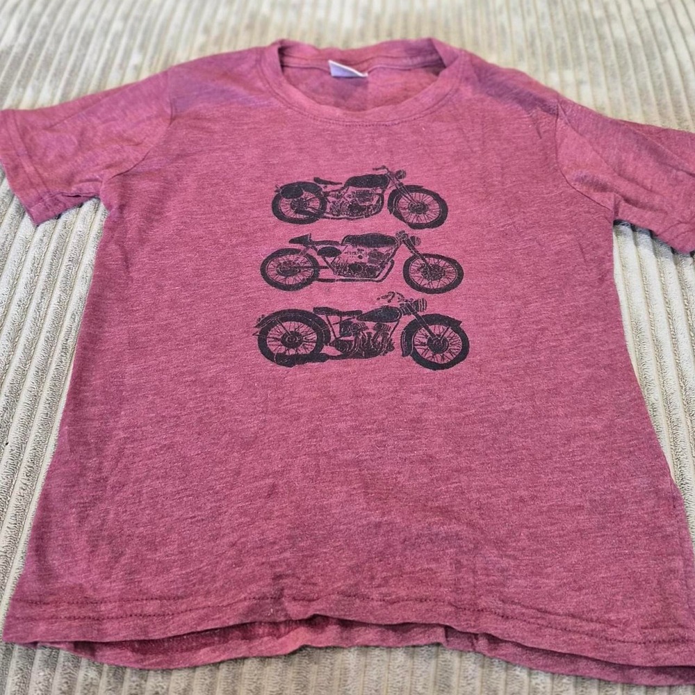 Urban Smalls Toddler Boys Maroon Heather Vintage Motorcycle Graphic Tee 4T